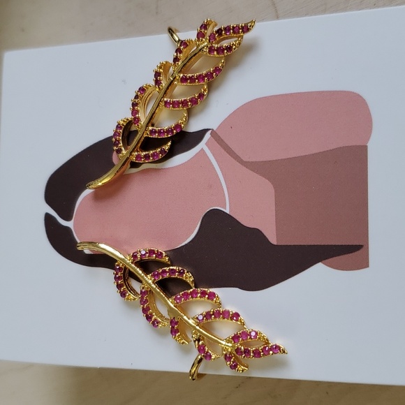 Jewelry - 22K Gold Over Ruby Earrings With Side Ear Clip Hooks